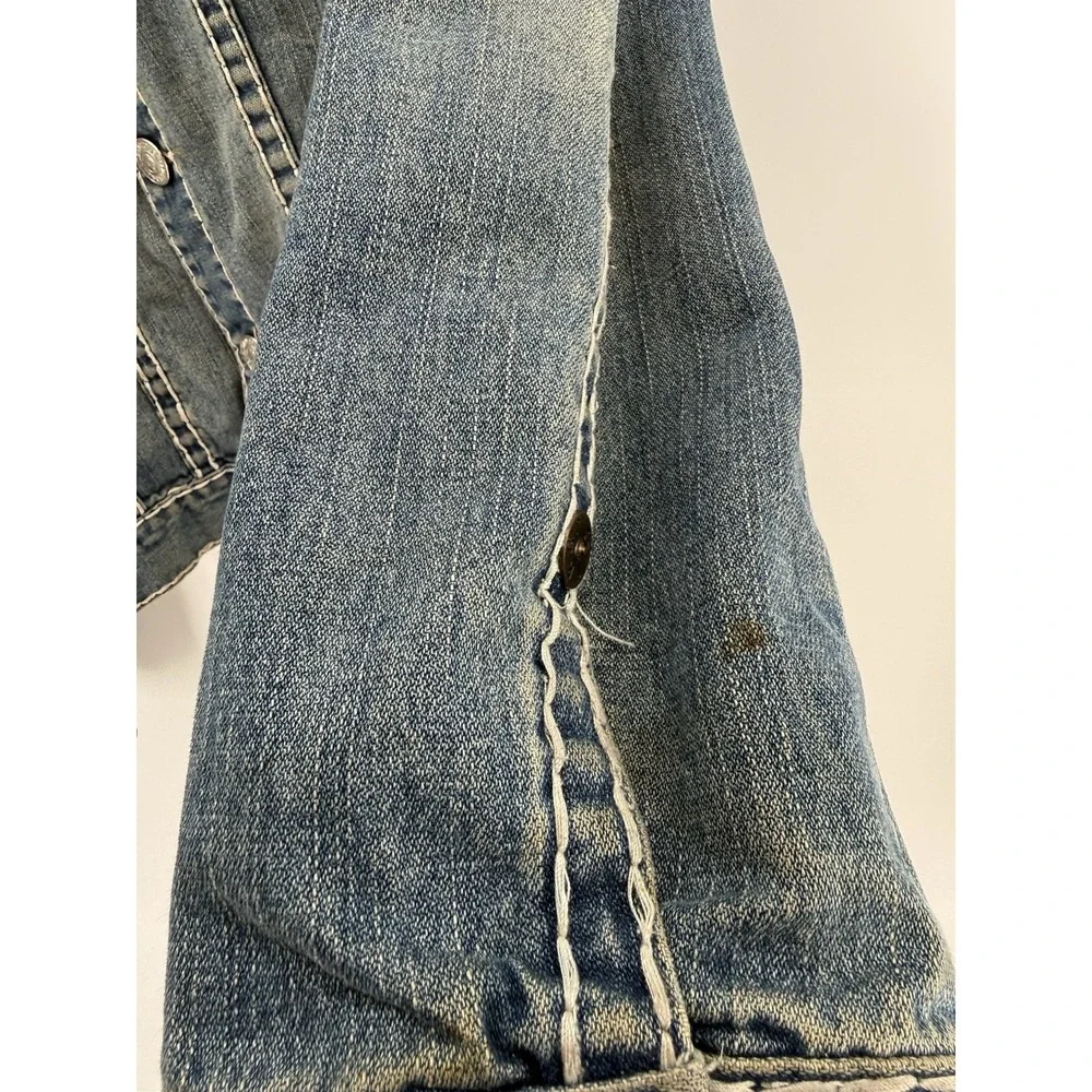 Men's Vintage True Religion Jimmy Super T Blue Denim Jacket Size XXL SEE PICS